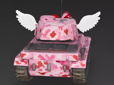 8-Bit Romance Pixel Tank 3D Model Low-poly 3D model