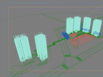 Architecture residential complex in middle of field 3D model