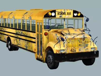 Damaged School Bus Low-Poly 3D Model Low-poly 3D model