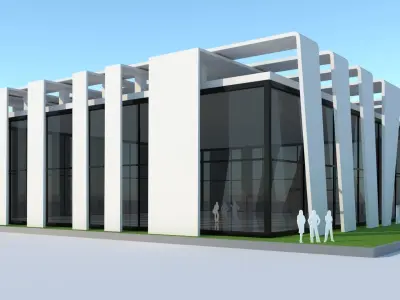 Exhibition interior and exterior Low-poly 3D model