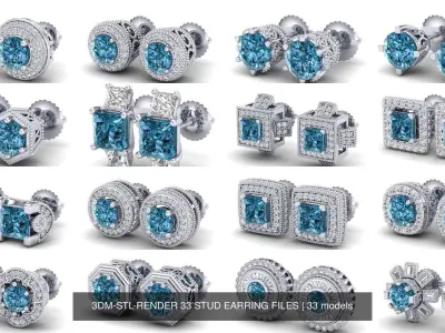 3DM-STL-RENDER 33 STUD EARRING FILES 3D Model Pack