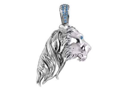 14K Gold Lion Head Pendant with Sapphire Accents 3D print model