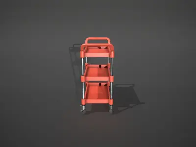 Three Tier Red Service Cart Low-poly 3D model