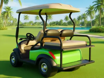 Tropical Golf Cart Vibrant Green Vehicle Beachside Course 3D Low-poly 3D model