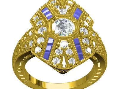Antique Art Deco Style Engagement Ring 3D print model