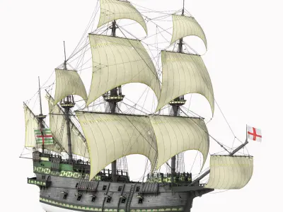 This 3D Galleon green includes a fully detailed interior 03  3D model