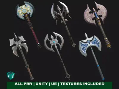 6 Battle Axes Collection All PBR Unity UE Textures Included 3D Model Pack purchase