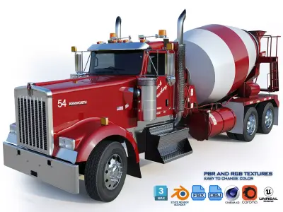 Kenworth W900 Concrete Mixer Low-poly 3D model