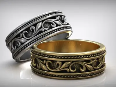 Vintage Floral Pattern Wedding Band 3D print model