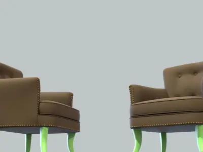Vintage Chair Taupe Wool Upholstery LightGreen Wood Legs 3D model