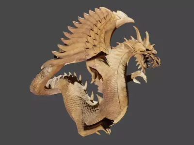 Dragon wooden sculpture of Low-poly 3D model