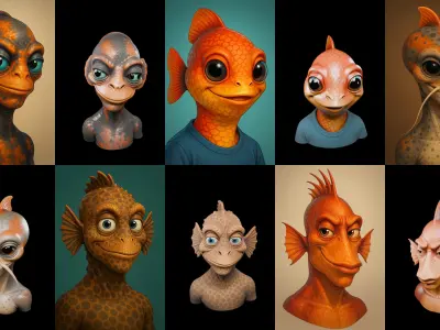 Head Fish bundle 7 pack 100 glb 3D model