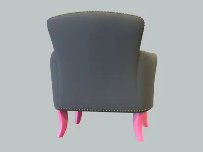 Vintage Chair Charcoal Linen Upholstery BlushPink Wood Legs 3D model