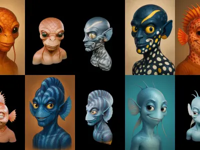 Head Fish bundle 13 pack 100 glb 3D model