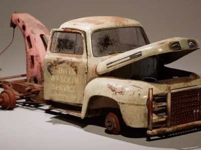 Rusted 1950s Pickup Wrecker Game-Ready 3D Model Low-poly 3D model