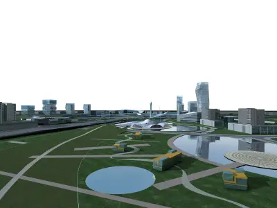 Architecture city with buildings and park 3D model