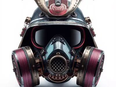 Steampunk Samurai Gas Mask 3D Model Neo Feudal Combat Low-poly 3D model