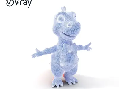 Cute Pink Dinosaur with Bowtie Rigged and Animated Model Low-poly 3D model