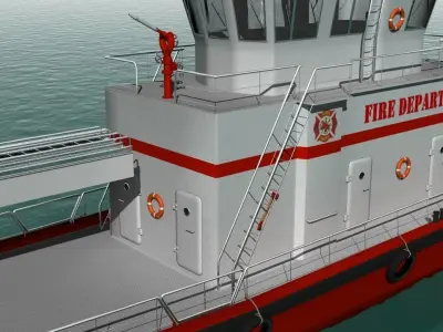 Fireboat tug boat in water 3D model