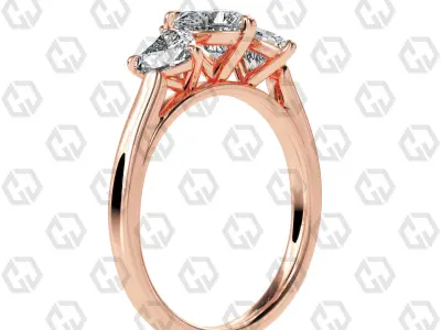 Ring 134 Heart 3 stone ring plain cathedral shank 3D print model
