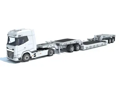 Truck with Lowboy Trailer 3D model shop