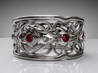 Gold silver openwork ring  antique design ornaments  gemstones 3D print model
