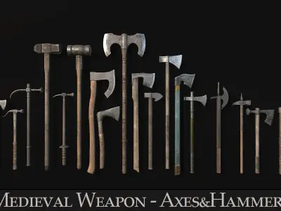 Medieval Weapon - Axes and Hammers Low-poly 3D model