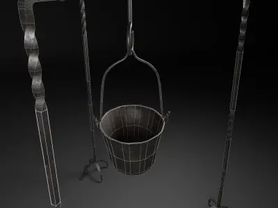 Campfire cooking tripod  Low-poly 3D model