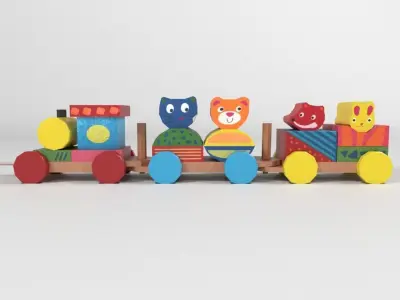 wooden toy train Low-poly 3D model buy