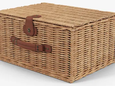 Willow Picnic Basket with Lid Closed Brown 3D model