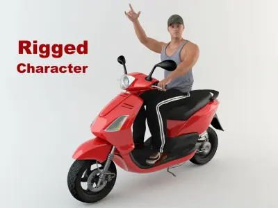 Motorcyclist 1 man riding scooter 3D model