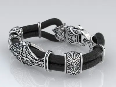 Stylish antique bracelet with patterns cross 387 3D print model