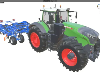 Fendt 1050 Vario Tractor with Star Wheel Soil Cultivator Low-poly 3D model