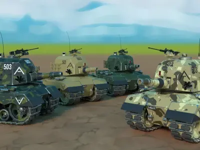 Stylized Animated Tank Low-poly 3D model