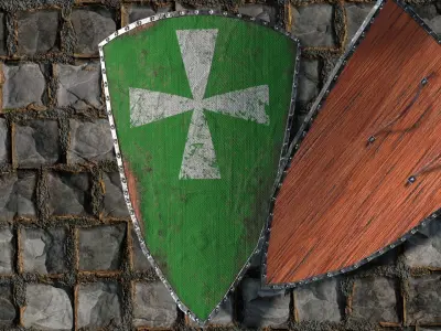 Medieval round shield with coat of arms  2 Low-poly 3D model