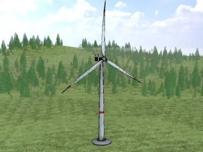 Wind-turbine with foundation V1 H-120 RD 160 m Low-poly 3D model