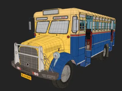Indian Bus with interior - 1964 vintage model mid poly 3D model