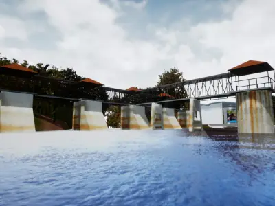 Lake Dam Bendungan Danau Low-poly 3D model