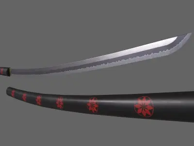 PBR Katana Japanese Sword Black V3 Low-poly 3D model