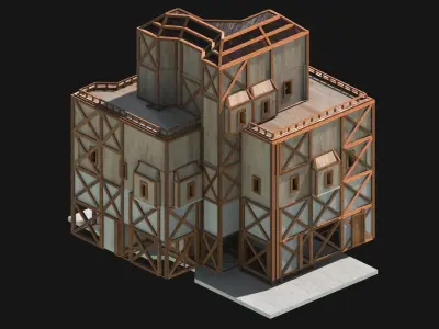 Medieval Low Poly Building  Castle Wooden Village Stone House 23 Low-poly 3D model