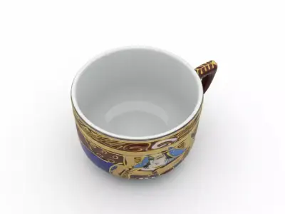 Vintage Qajar Persian Tea Cup  Hand Painted PBR Porcelain 3D model
