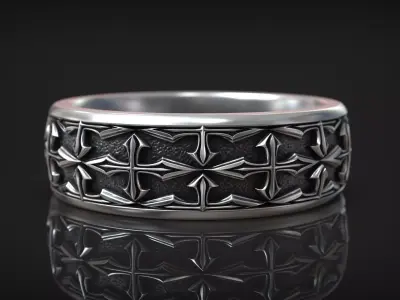 Medieval Gothic Cross Pattern Band Vintage Biker Ring 3D print model