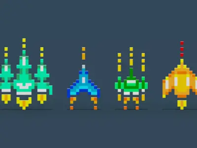 Pixel Spaceship Pack Low-poly 3D model