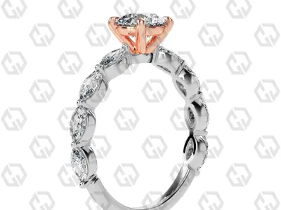 Ring 89 Round Shape marquise on shanks with Gems 3D print model