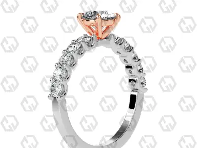 Ring 99 Round Shape prong set round on shank with Gems 3D print model