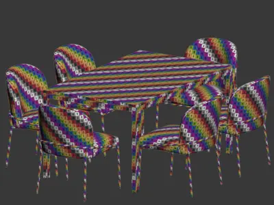 Dining Set four chairs and table 3D model