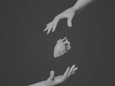 Hand catching heart Abstract Chrome Art 3D model