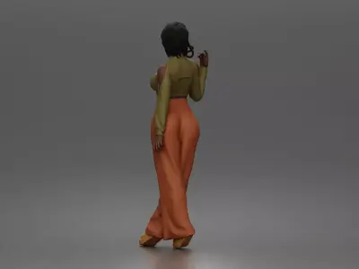 woman flaunts cold shoulder crop turtleneck wide leg trousers 3D print model