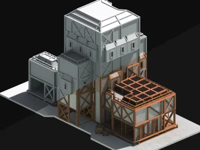 Medieval Low Poly Building Castle Wooden Village Stone House 45 Low-poly 3D model