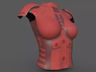 Simple sci-fi female red metal armor Low-poly 3D model Low-poly 3D model